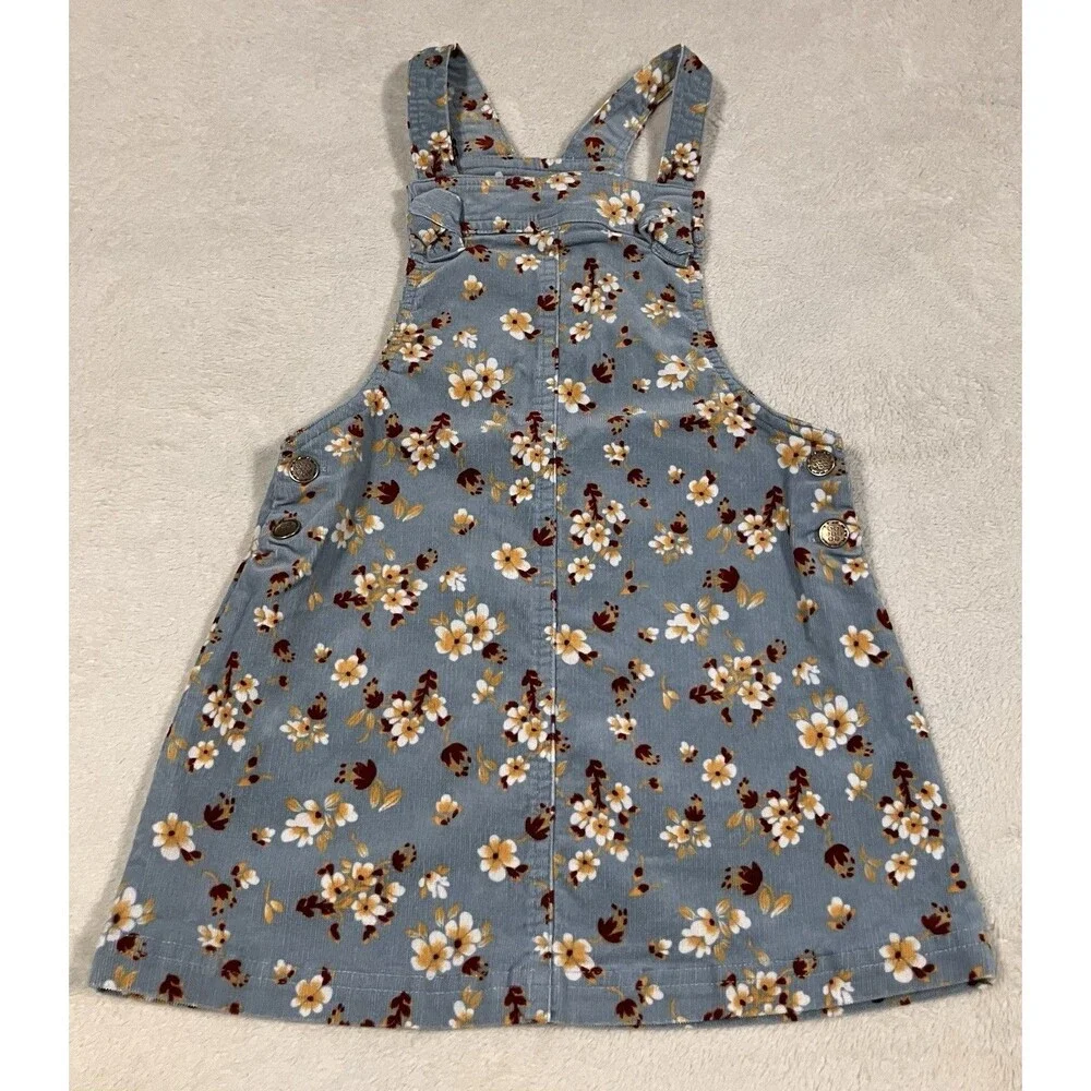 Tahari Girl Corduroy Dress Jumper Size 5  Blue Floral Boho Easter Spring Dress